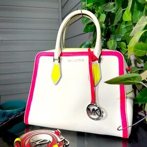 Multicolored Fluorescent Neons & White Leather Medium Michael Kors Purse